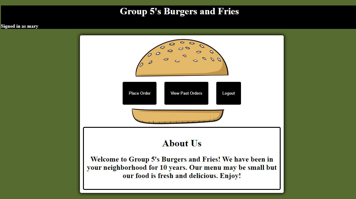 Group 5s Burgers and Fries